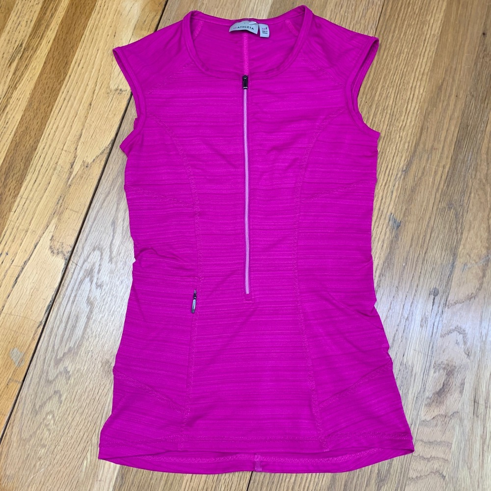 Athleta Womens XXS Pink Half Zip Athletic Tank Top Ruched Back 305922 Magenta‎